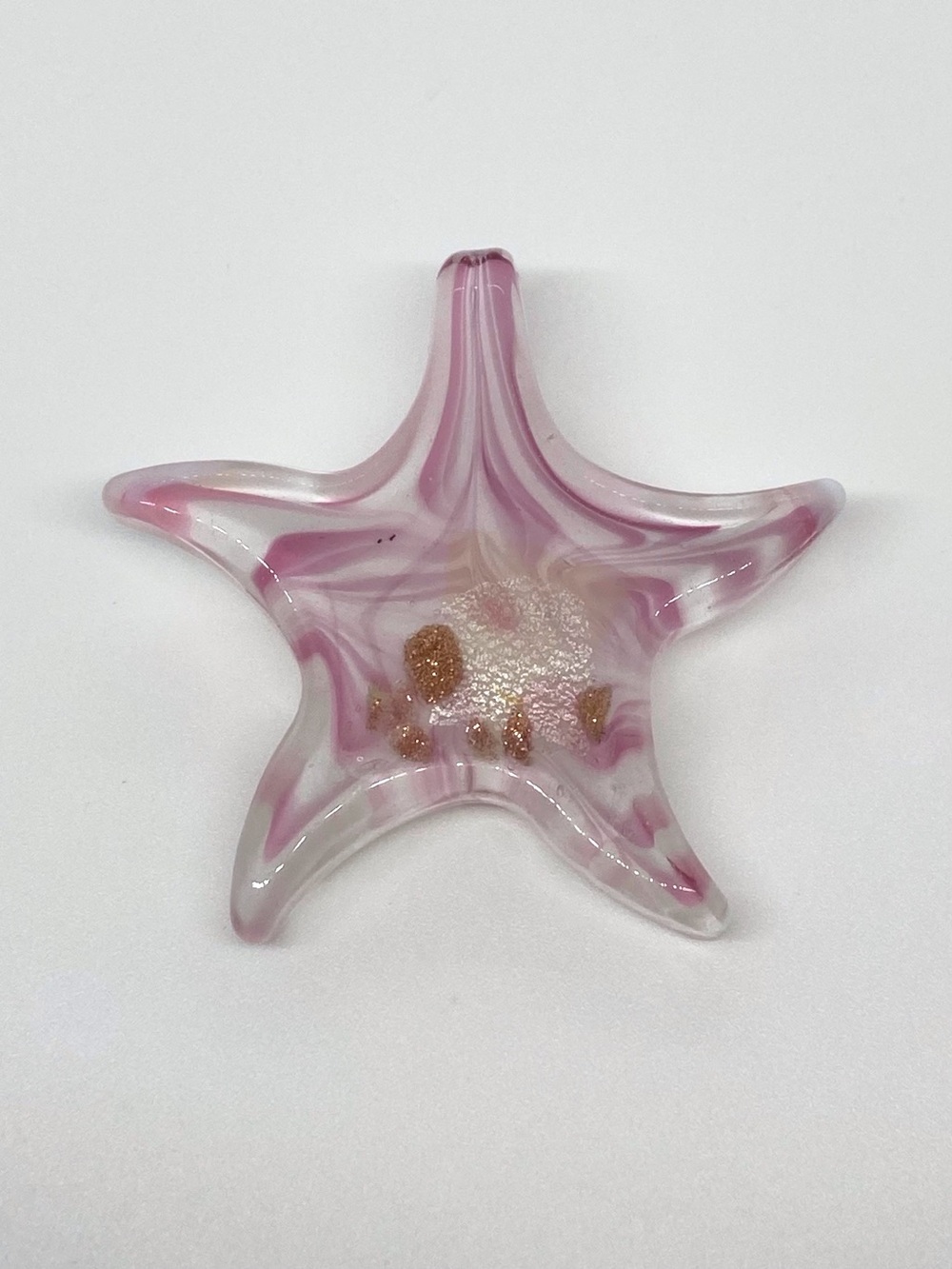 2” Lampwork Glass Starfish Pendant Pink and Gold Star Lamp Work